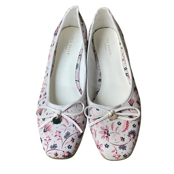 Ted Baker Bayna Floral Ballet Flats Sz 39 (EU) Bow Accent Slip On - Picture 3 of 9